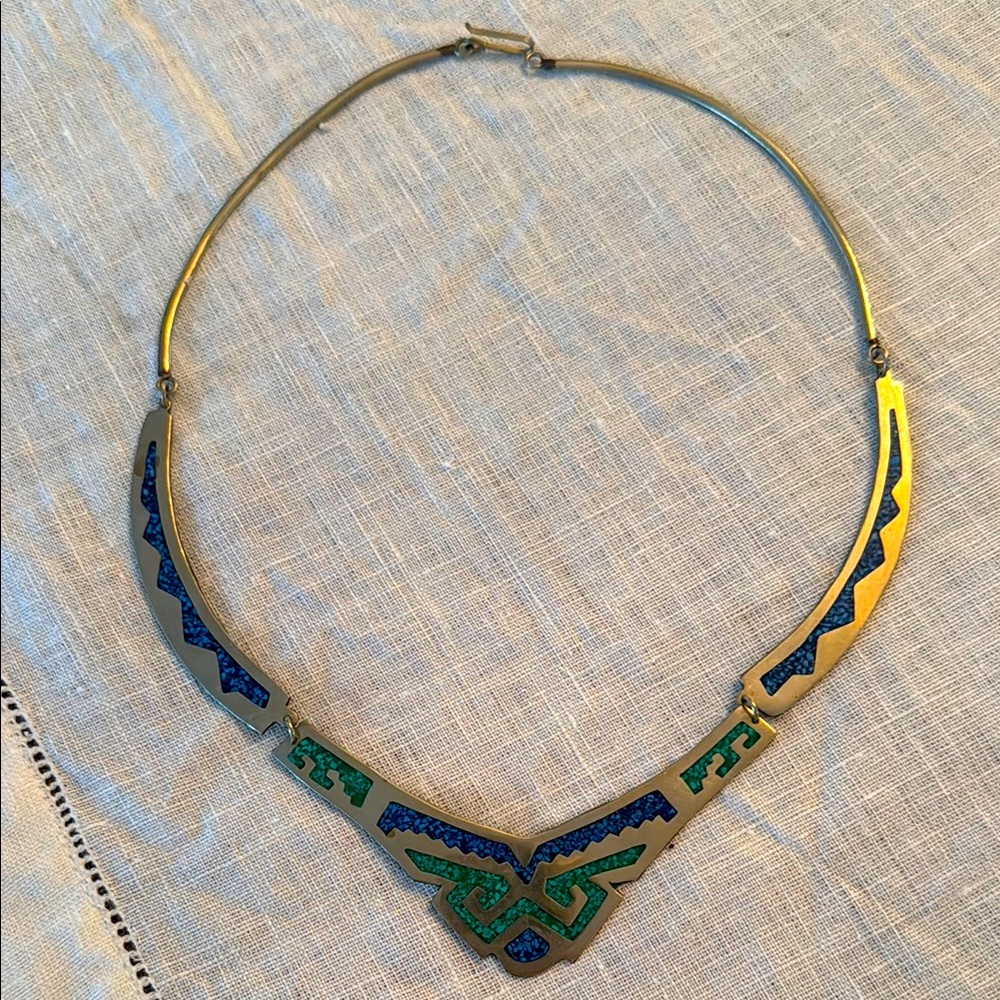 silver alpaca necklace with inlay